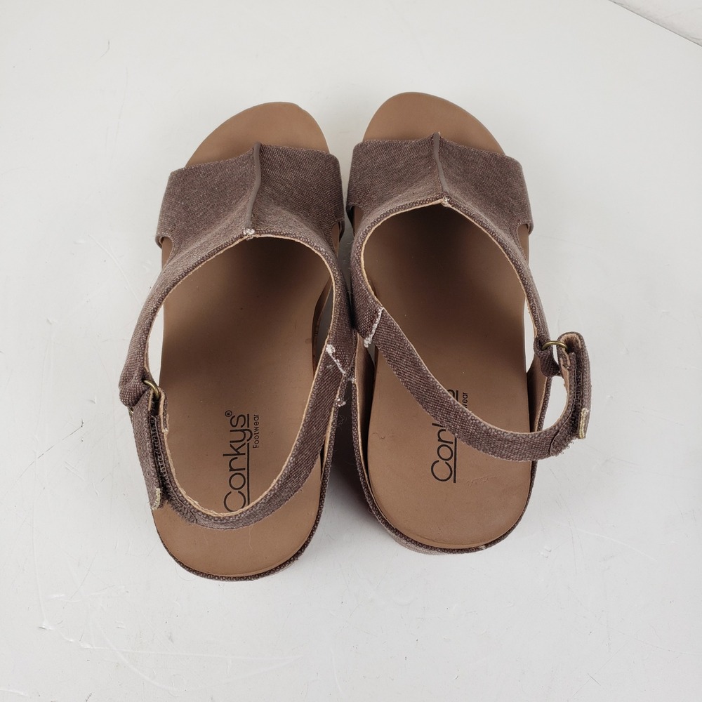 Corkys Carley Brown Canvas Wedge Sandals Slingback Platform Studded Womens 11 - Picture 9 of 10